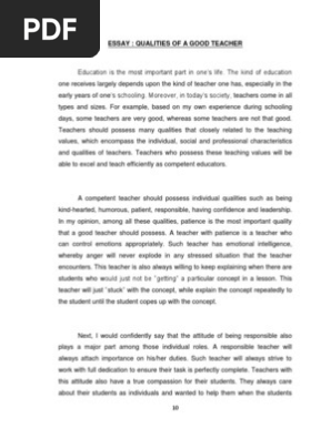 Essay about characteristics of a good teacher qualities of a good english teacher pdf